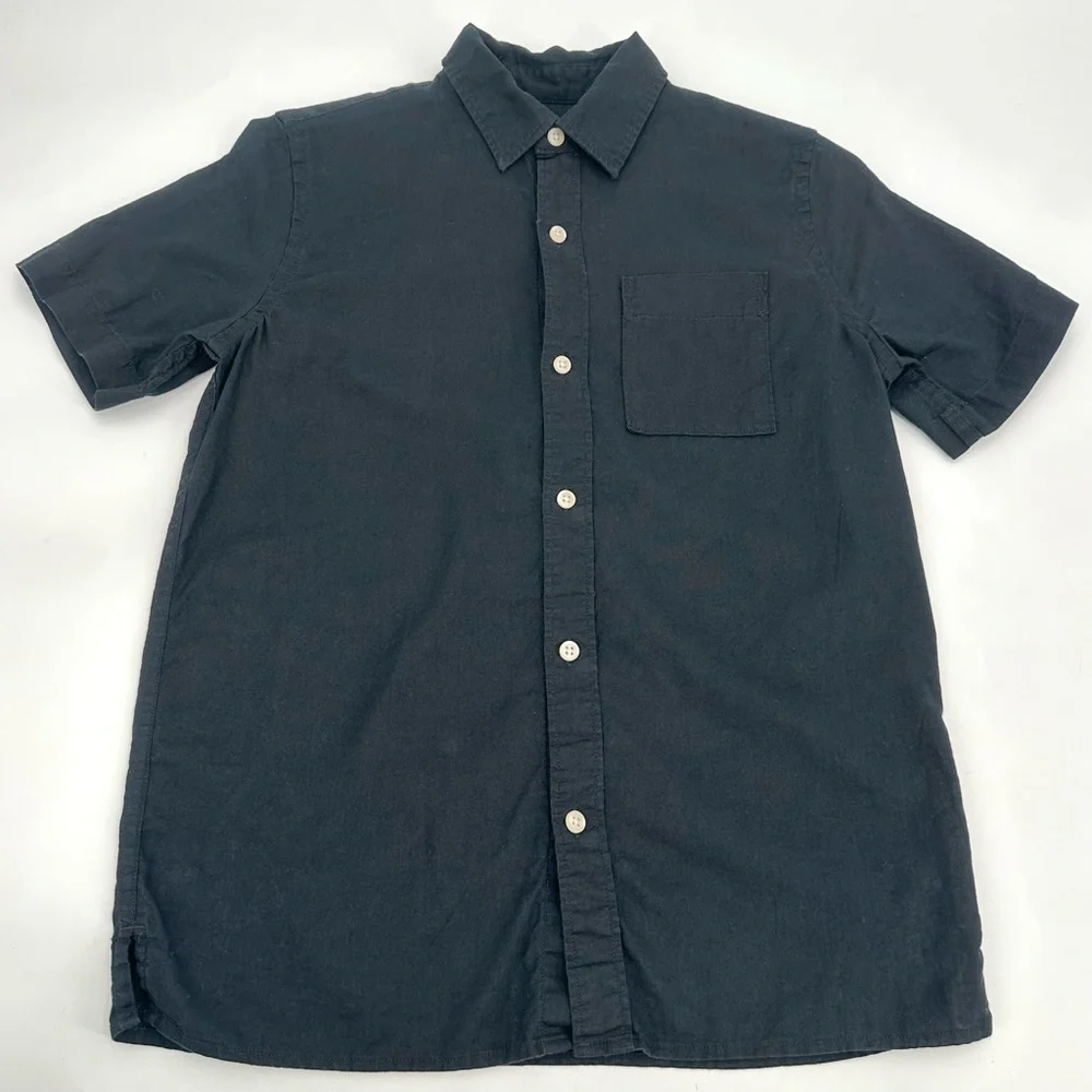 Old Navy Shirt Boys 12 XL Black Linen Blend Short Sleeves Button Front Casual